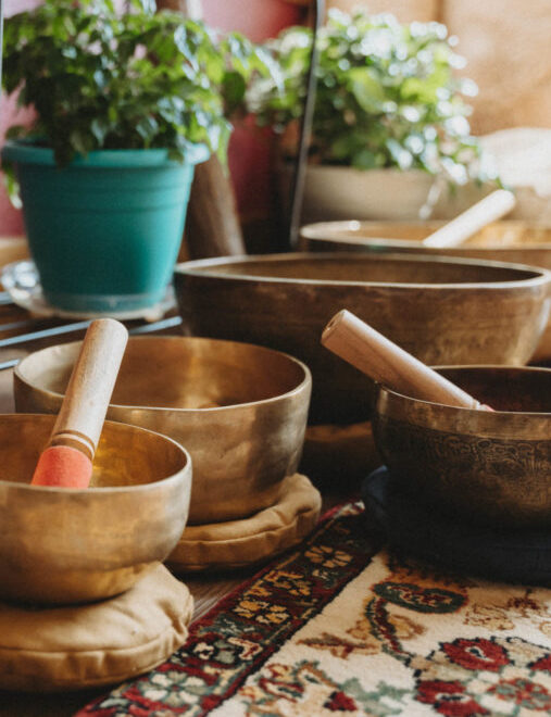Journal Brass singing bowls on a floor